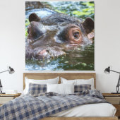 Hippo in de watertriptych canvas afdruk (Insitu (Slaapkamer))