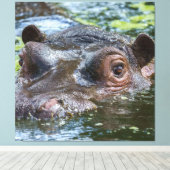Hippo in de watertriptych canvas afdruk (Insitu (Houten vloer))