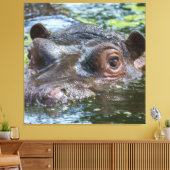Hippo in de watertriptych canvas afdruk (Insitu (Woonkamer))