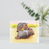 Hippo in de zon briefkaart (Staand voorkant)