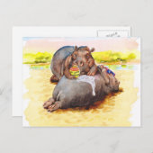 Hippo in de zon briefkaart (Voorkant / Achterkant)