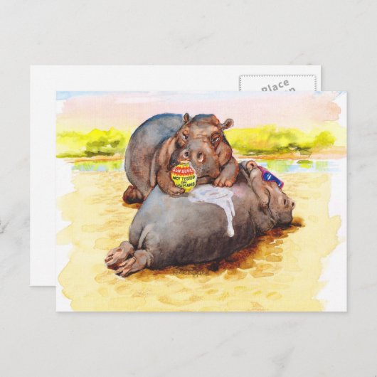 Hippo in de zon briefkaart (Voorkant / Achterkant)