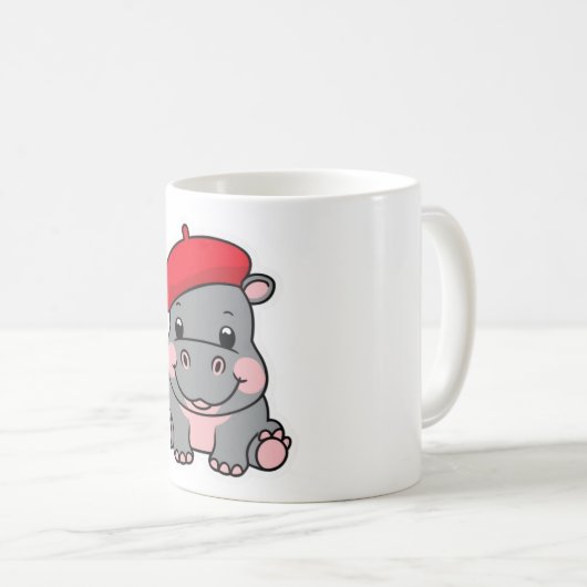 Hippo in een baret - Schattigee Franse kunstenaar  Koffiemok (Voorkant rechts)