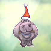 Hippo in een Santa Hat kerstvensterbank Raamsticker (Vel 3)