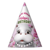 Hippo in parels roze bloemen meisje verjaardag feesthoedjes (Voorkant)