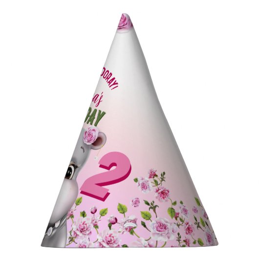 Hippo in parels roze bloemen meisje verjaardag feesthoedjes (Rechts)