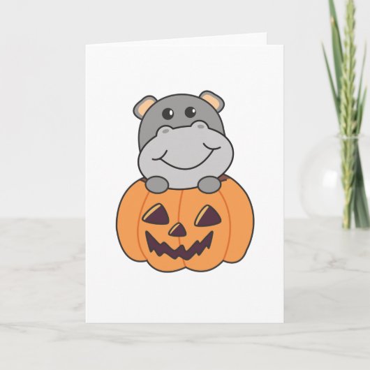 Hippo in Pumpkin Sweet Hippos Happy Halloween Kaart (Voorkant)