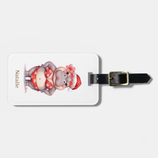 Hippo in red bikini for Christmas  Bagagelabel (Voorkant horizontaal)