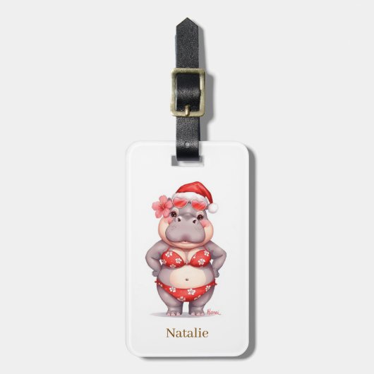Hippo in red bikini for Christmas  Bagagelabel (Voorkant verticaal)