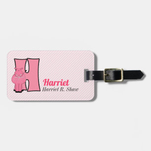 Hippo in roze voor meisjes Letter H Monogram Bagagelabel
