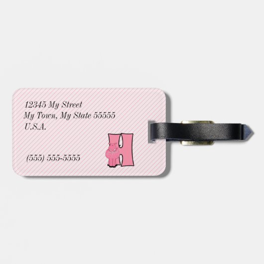 Hippo in roze voor meisjes Letter H Monogram Bagagelabel (Achterkant horizontaal)