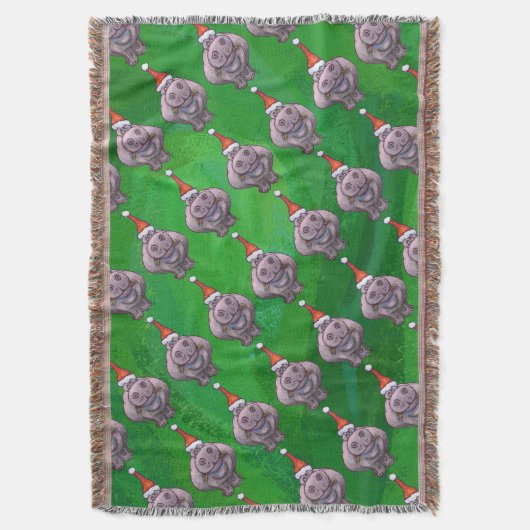 Hippo in Santa Hat Pattern over Groen Deken (Voorkant Verticaal)