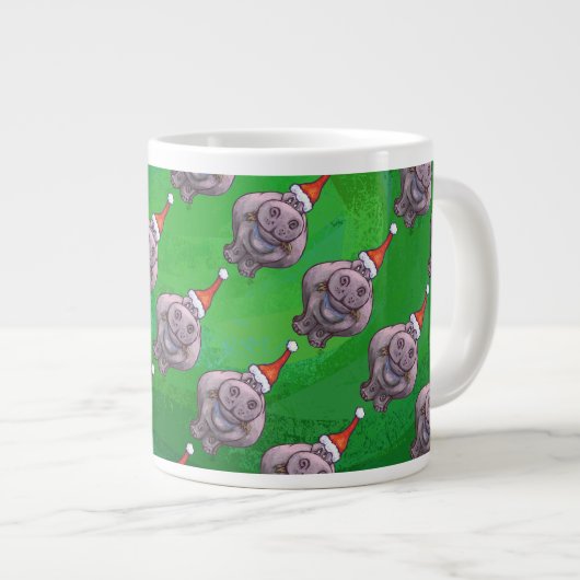 Hippo in Santa Hat Pattern over Groen Grote Koffiekop (Voorkant rechts)