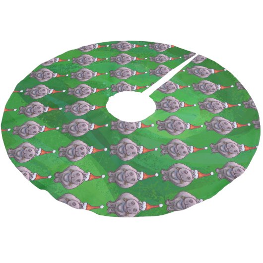 Hippo in Santa Hat Pattern over Groen Kerstboom Rok (Gekanteld)
