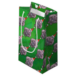 Hippo in Santa Hat Pattern over Groen Klein Cadeauzakje