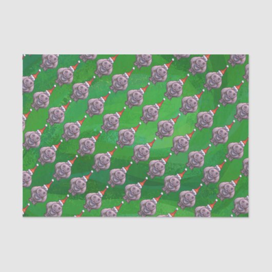 Hippo in Santa Hat Pattern over Groen Tissuepapier (Voorkant)