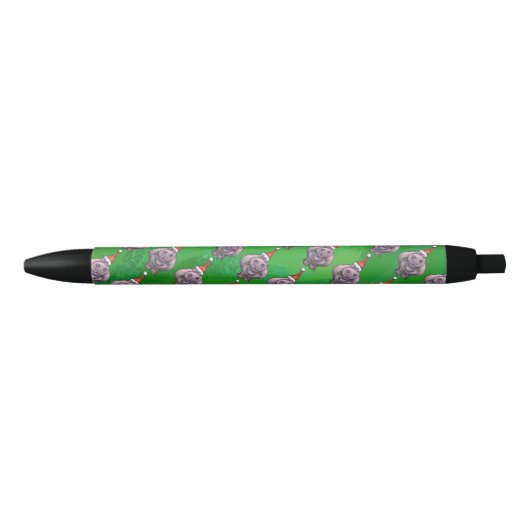 Hippo in Santa Hat Pattern over Groen Zwarte Inkt Pen (Voorkant)