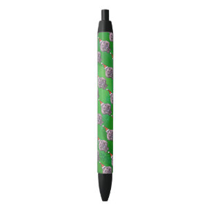 Hippo in Santa Hat Pattern over Groen Zwarte Inkt Pen
