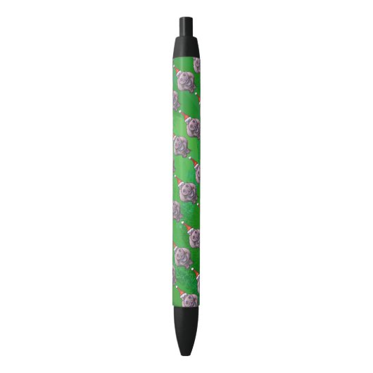 Hippo in Santa Hat Pattern over Groen Zwarte Inkt Pen (Voorkant Verticaal)