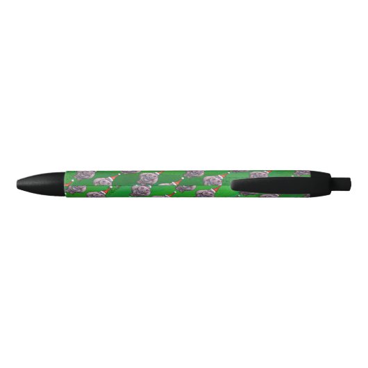 Hippo in Santa Hat Pattern over Groen Zwarte Inkt Pen (Achterkant)