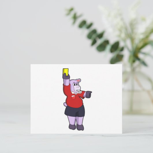Hippo in Soccer als Referee Briefkaart (Staand voorkant)