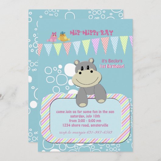 Hippo Invitation Kaart (Voorkant / Achterkant)