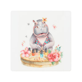 Hippo is doing manicure by the beach 