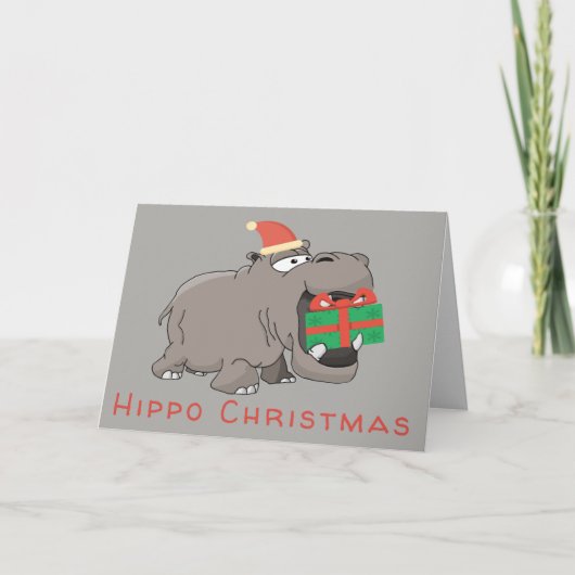 Hippo kerst Green Gift Feestdagen Kaart (Voorkant)