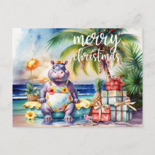Hippo Kerst Thema Hawaïaans Briefkaart