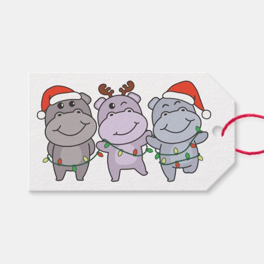 Hippo-kerstaedieren verkuilen hippos-feestdag cadeaulabel (Voorkant (Horizontaal))
