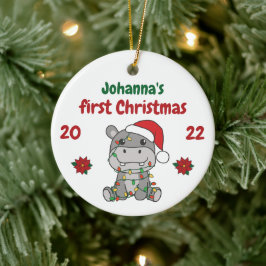 Hippo kerstbaby's eerste kerstdag keramisch ornament