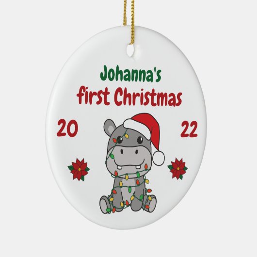 Hippo kerstbaby's eerste kerstdag keramisch ornament (Rechts)