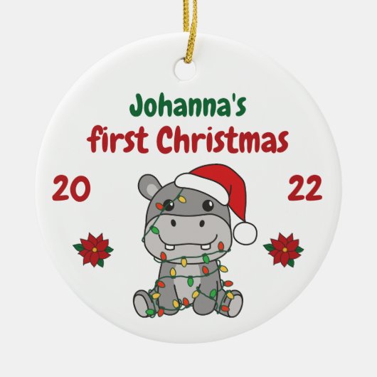 Hippo kerstbaby's eerste kerstdag keramisch ornament (Voorkant)