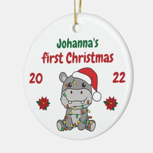 Hippo kerstbaby's eerste kerstdag keramisch ornament (Links)