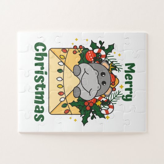 Hippo kerstbrief Winter Dieren Hippos Legpuzzel (Horizontaal)