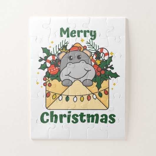 Hippo kerstbrief Winter Dieren Hippos Legpuzzel (Verticaal)