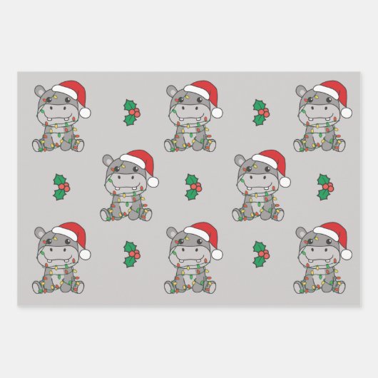Hippo Kerstmis Winter Dieren Vakantie Nijlpaarden Inpakpapier Vel (Voorkant)