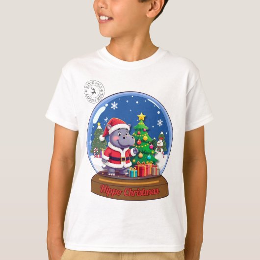 Hippo kerstsneeuwbol t-shirt (Voorkant)