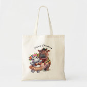 Hippo kerstthema tote bag (Voorkant)