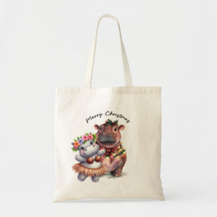 Hippo kerstthema tote bag