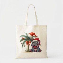 Hippo kerstthema tote bag