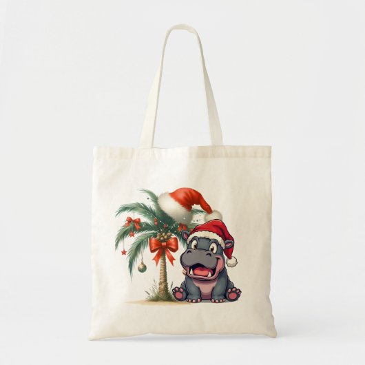 Hippo kerstthema tote bag (Voorkant)