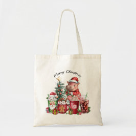 Hippo kerstthema tote bag