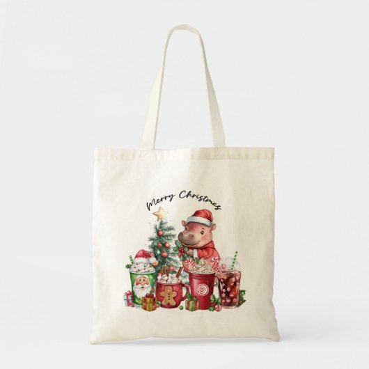 Hippo kerstthema tote bag (Voorkant)