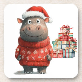 Hippo kerstthema voor Dierenvrienden Bier Onderzetter