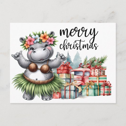 Hippo kerstthema voor Dierenvrienden Briefkaart (Voorkant)