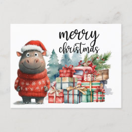 Hippo kerstthema voor Dierenvrienden Briefkaart