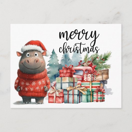 Hippo kerstthema voor Dierenvrienden Briefkaart (Voorkant)
