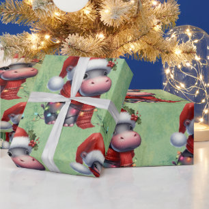 Hippo kerstthema voor Dierenvrienden Cadeaupapier