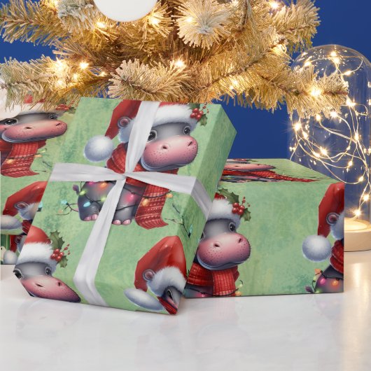 Hippo kerstthema voor Dierenvrienden Cadeaupapier (Feestdagen)